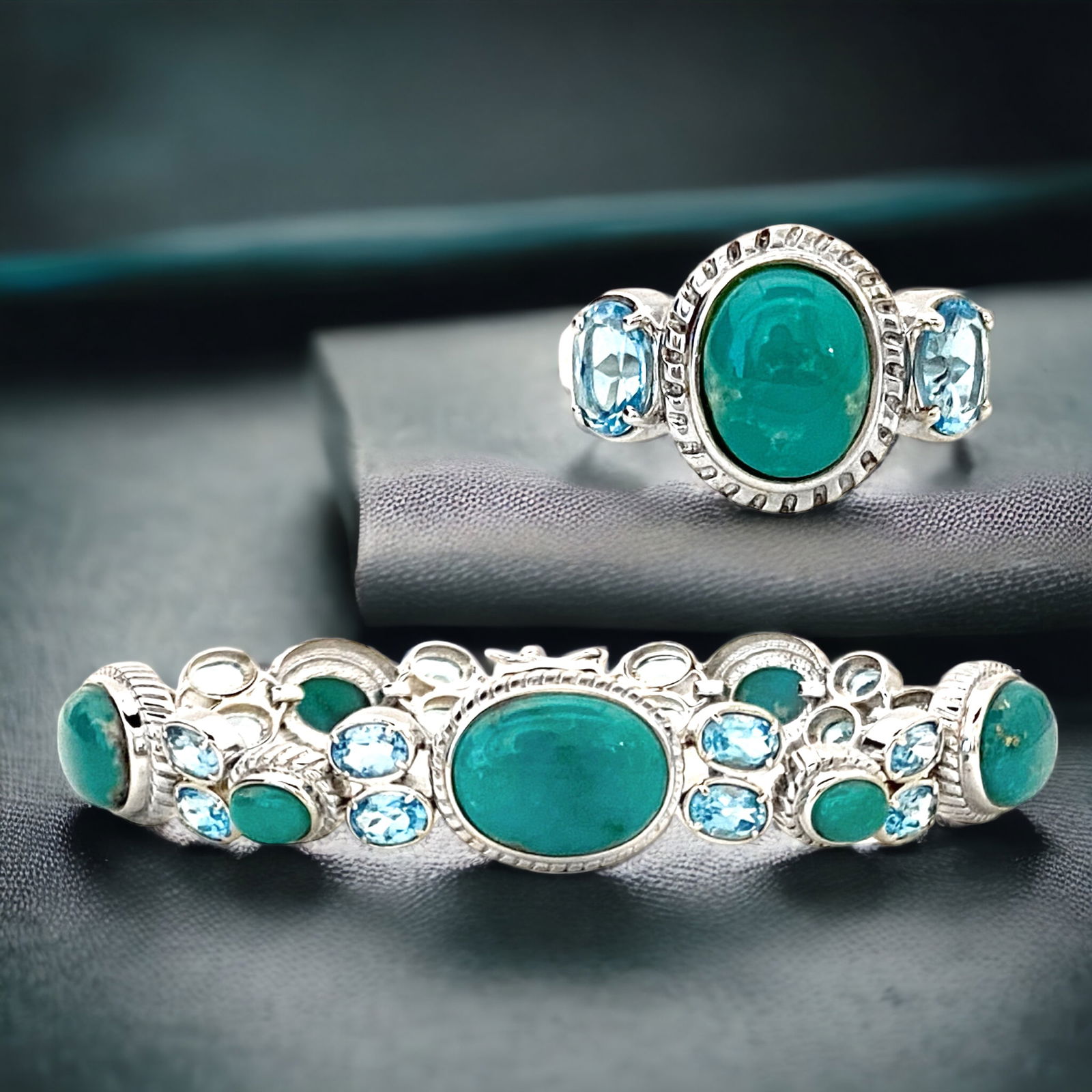 Turquoise & Topaz Bracelet, Topaz Ring (1 of 1)