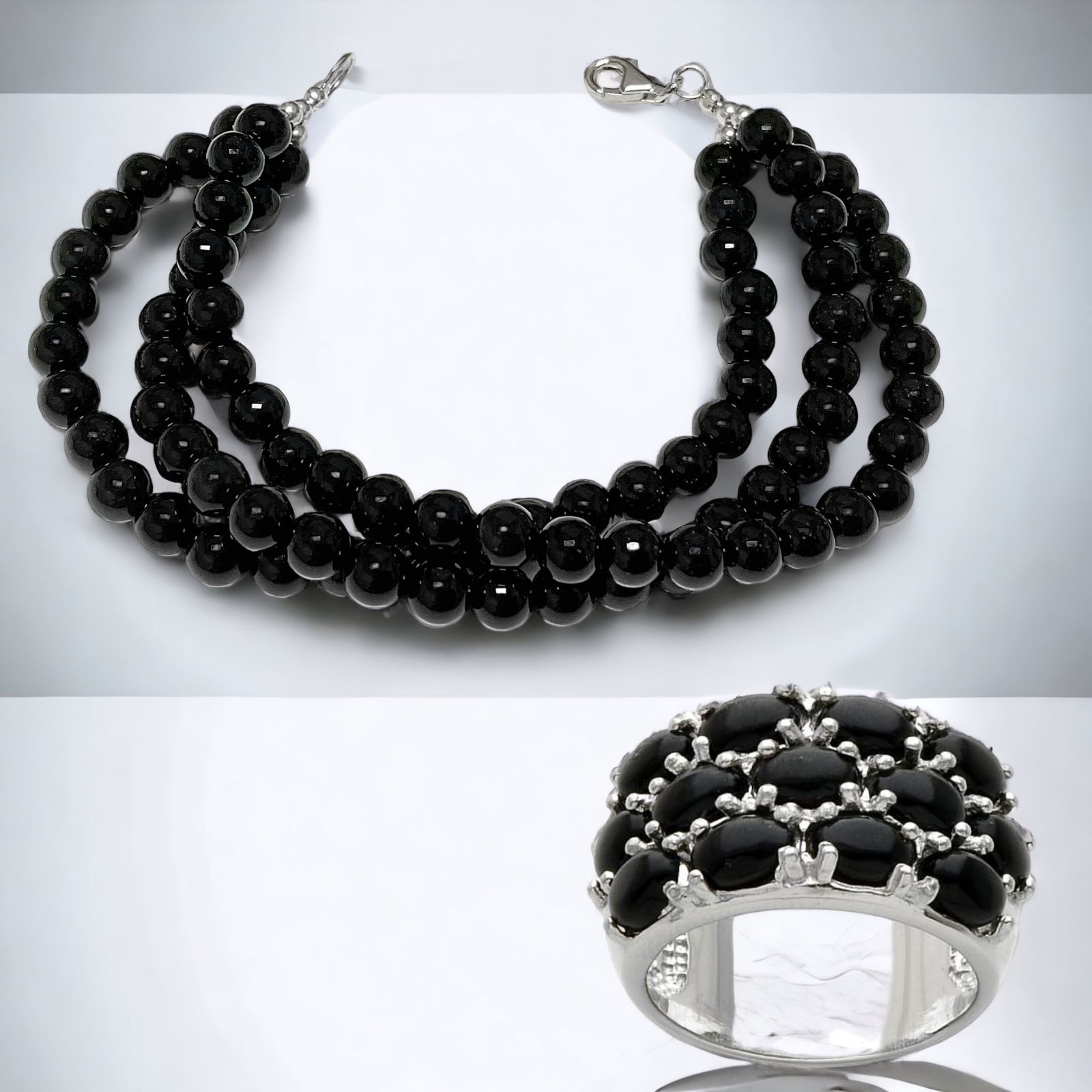 Black Onyx Ring & Agate Bracelet Set (1 of 1)