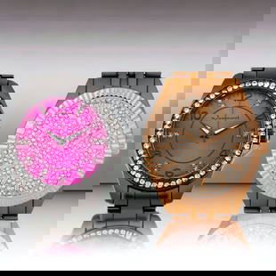 Picard & Cie | Jeanneret Crystal Watches: Picard & Cie Swarovski Crystal Dial Watch: Elegant mirror-finish IP metal links bracelet. Stainless steel case back and clasp. Dazzling Swarovski elements bezel. Textured dial with Roman indices. Soph