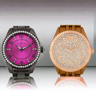 Picard & Cie | Jeanneret Crystal Watches: Picard & Cie Swarovski Crystal Dial Watch: Elegant mirror-finish IP metal links bracelet. Stainless steel case back and clasp. Dazzling Swarovski elements bezel. Textured dial with Roman indices.