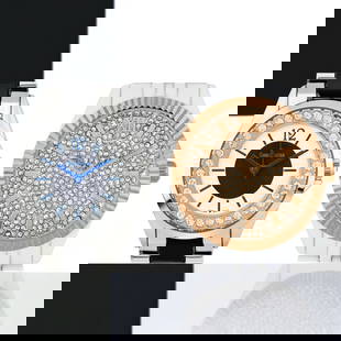 Picard & Cie, Charles Latour: Opulent Brilliance: Picard & Cie: 39mm case with mirror finish IP, metal links bracelet. Roman indices on textured dial, Swarovski crystal elements embedded bezel. Coin edge bezel. Stainless steel case back and clasp. El