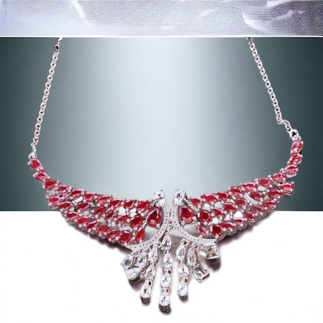 Ruby Glass Filled Necklace with White Topaz Accents (1 of 1)