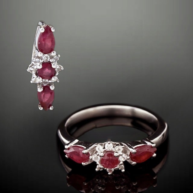 Ruby Glass Filled & White Topaz Jewelry Set (1 of 1)