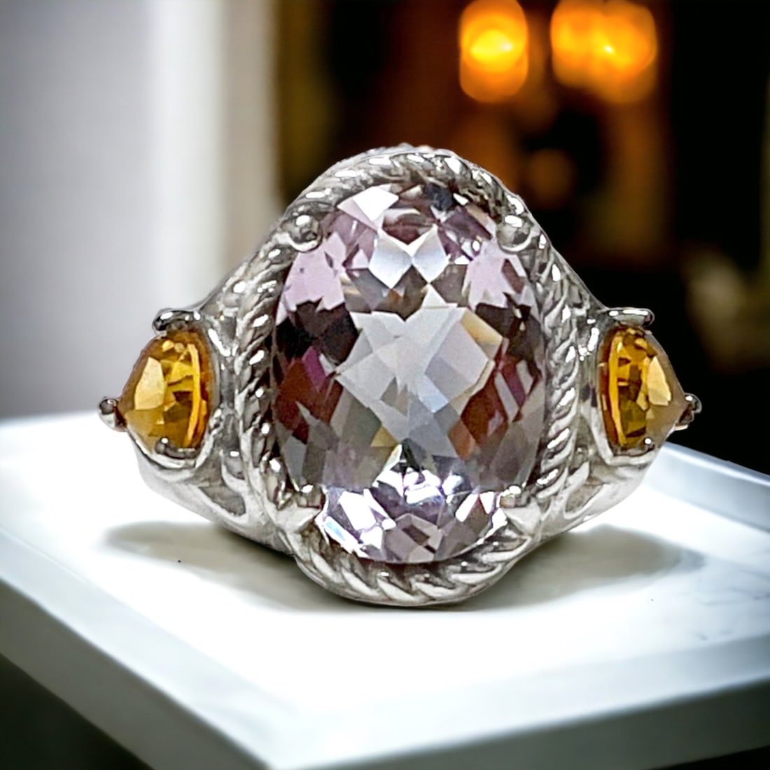 Radiant Pink Amethyst & Citrine Ring (1 of 1)