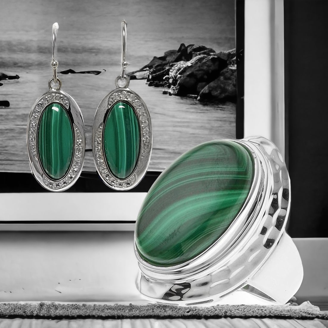 Malachite Marvel Sterling Silver Jewelry Set (1 of 1)