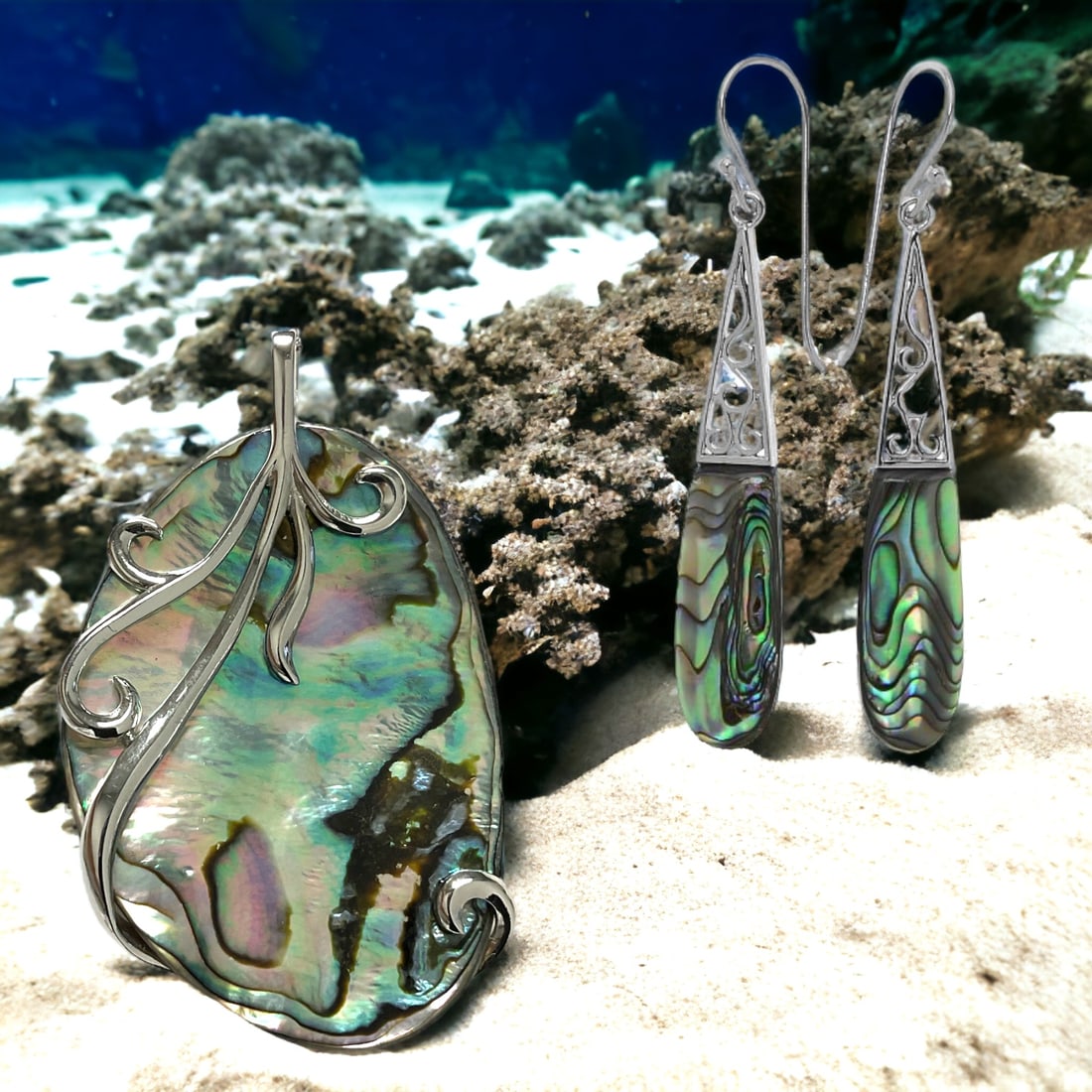 Radiant Abalone Earrings and Pendant Set (1 of 1)