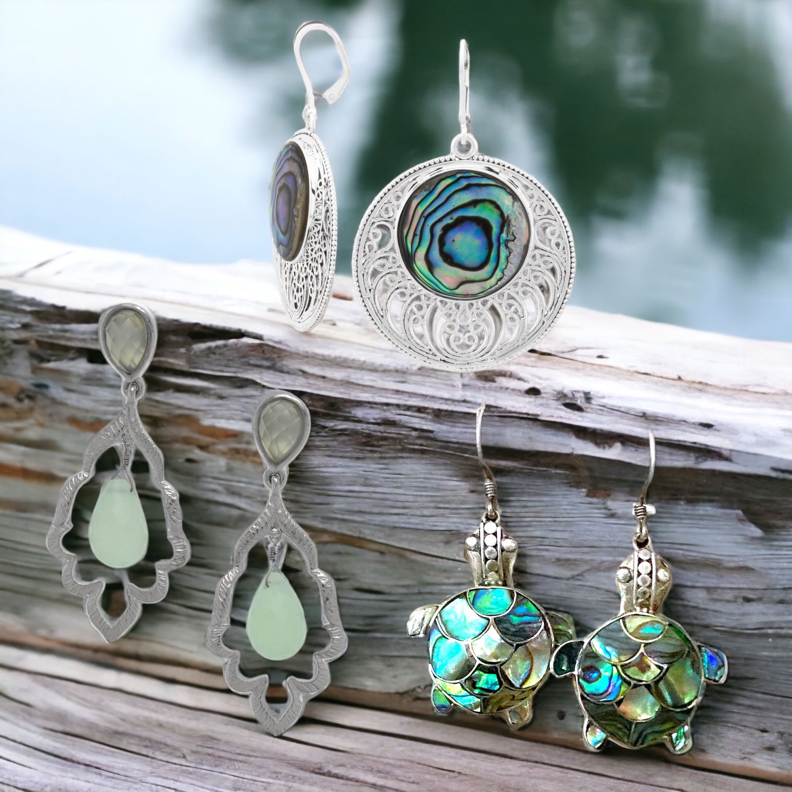 Abalone & Aqua Chalcedony Earrings Set (1 of 1)
