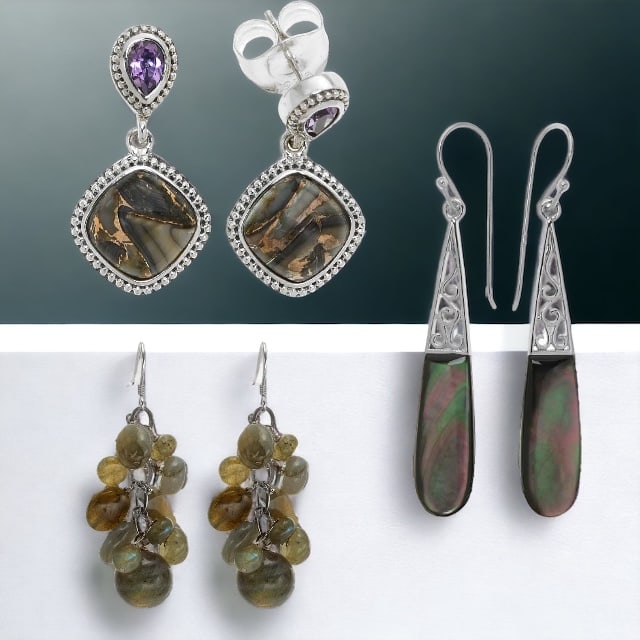 Luxury set Labradorite & MOP Earring Trio (1 of 1)
