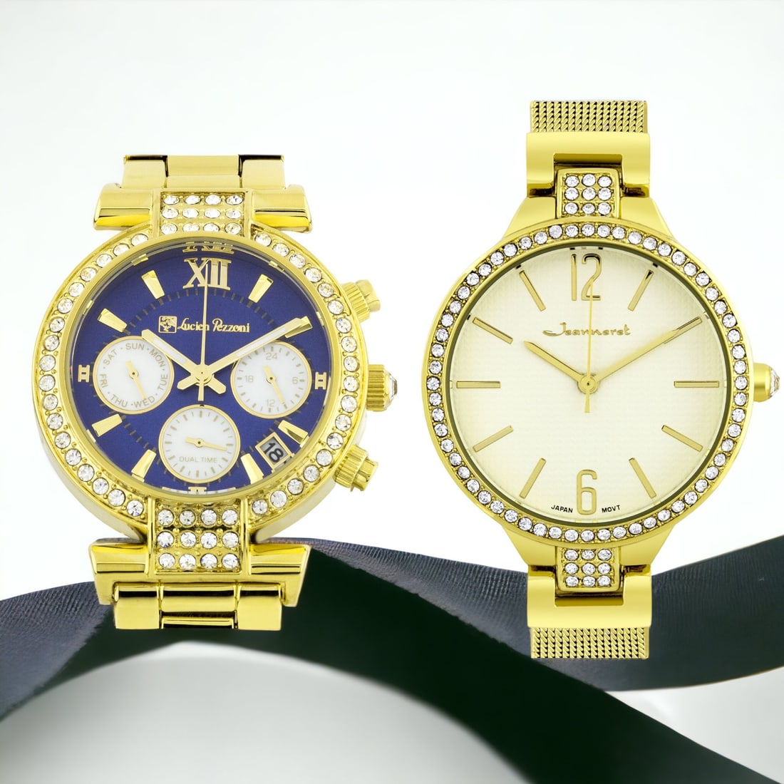 Jeanneret & Lucien Pezzoni: Elegance & Sparkle: Jeanneret Luxury Ladies Watch, Shimmering Czech Crystals Around the Bezel, Textured Dial Design Accented with Mirror Polished Hour Markers and Hands, Japan Quartz, 34mm Stainless Steel, Metal Case, Me