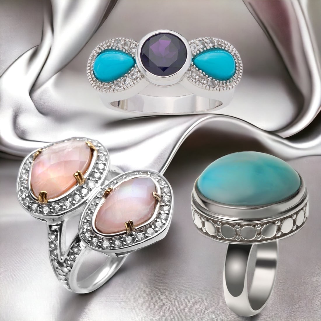 Sterling Silver Gemstone Rings Trio, Size 8 (1 of 1)
