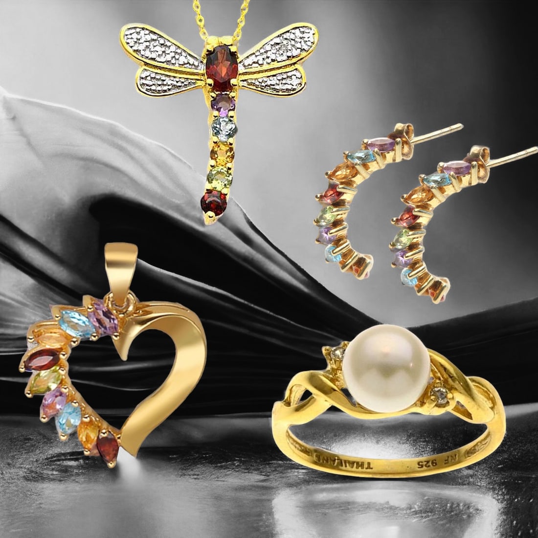 Radiant Multi-Gemstone 18kt Gold Plated Jewelry (1 of 1)