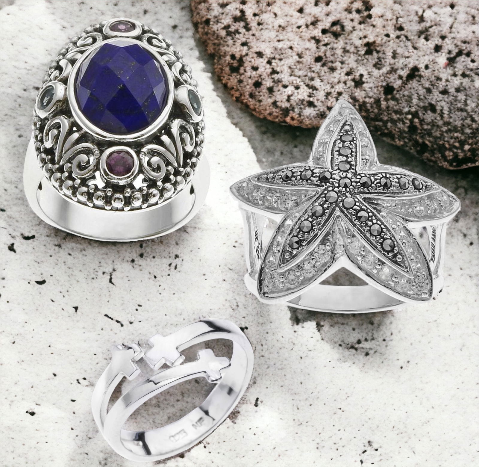 Elegant Silver Ring Trio - All Size 5 (1 of 1)