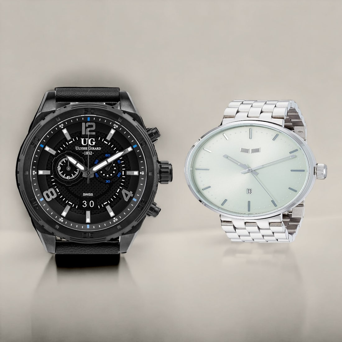 Swiss Chrono & Vestal Roosevelt Watches: Swiss Chronograph Watch, Swiss RONDA 5020.B Movement, Luminescent Hands, 48mm Stainless Steel Case, Sapphire Crystal, 22mm Adjustable Genuine Leather Strap with Stainless Steel Buckle, Screw Down Crow