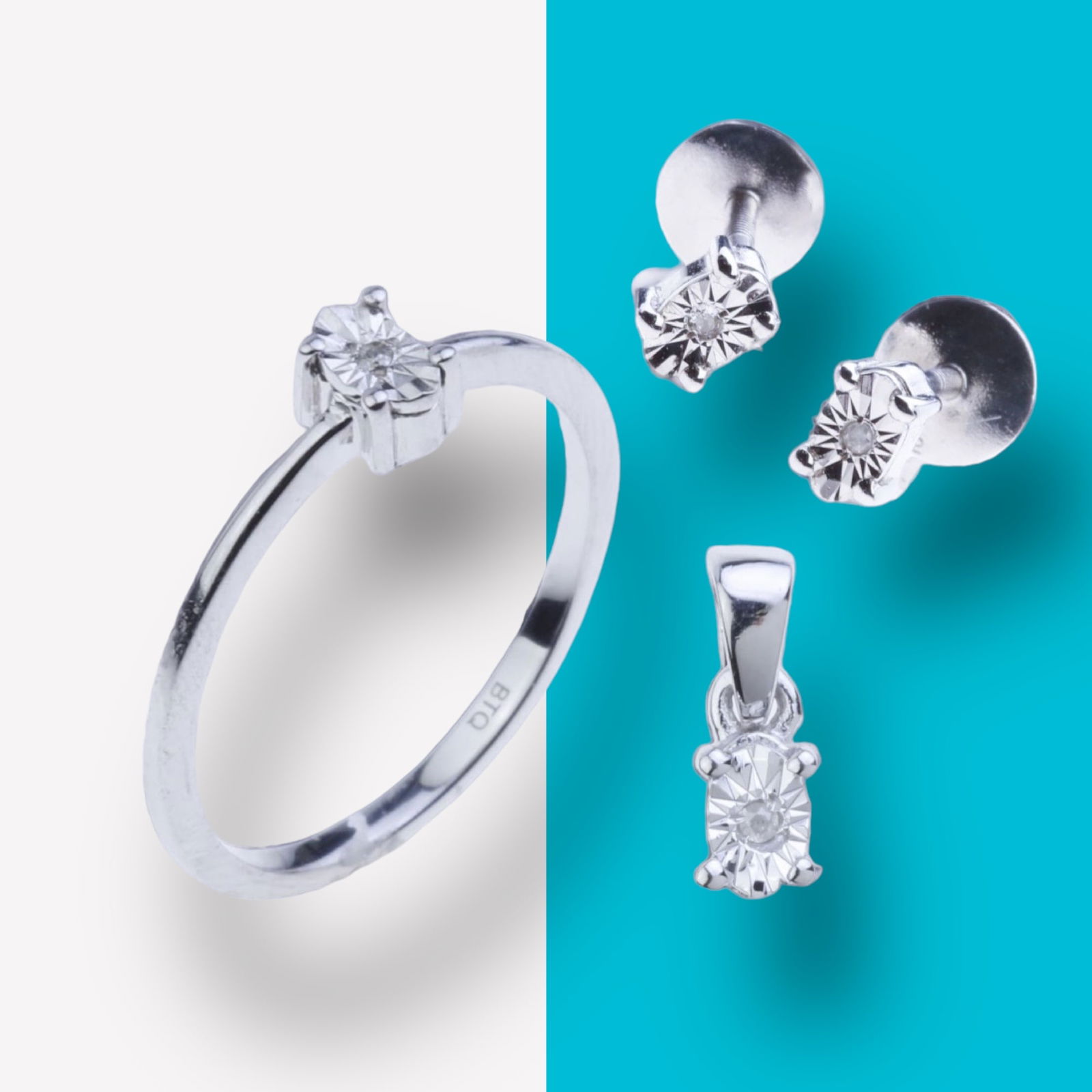 Radiant Diamond Illusion Ring, Earrings, & Pendant (1 of 1)