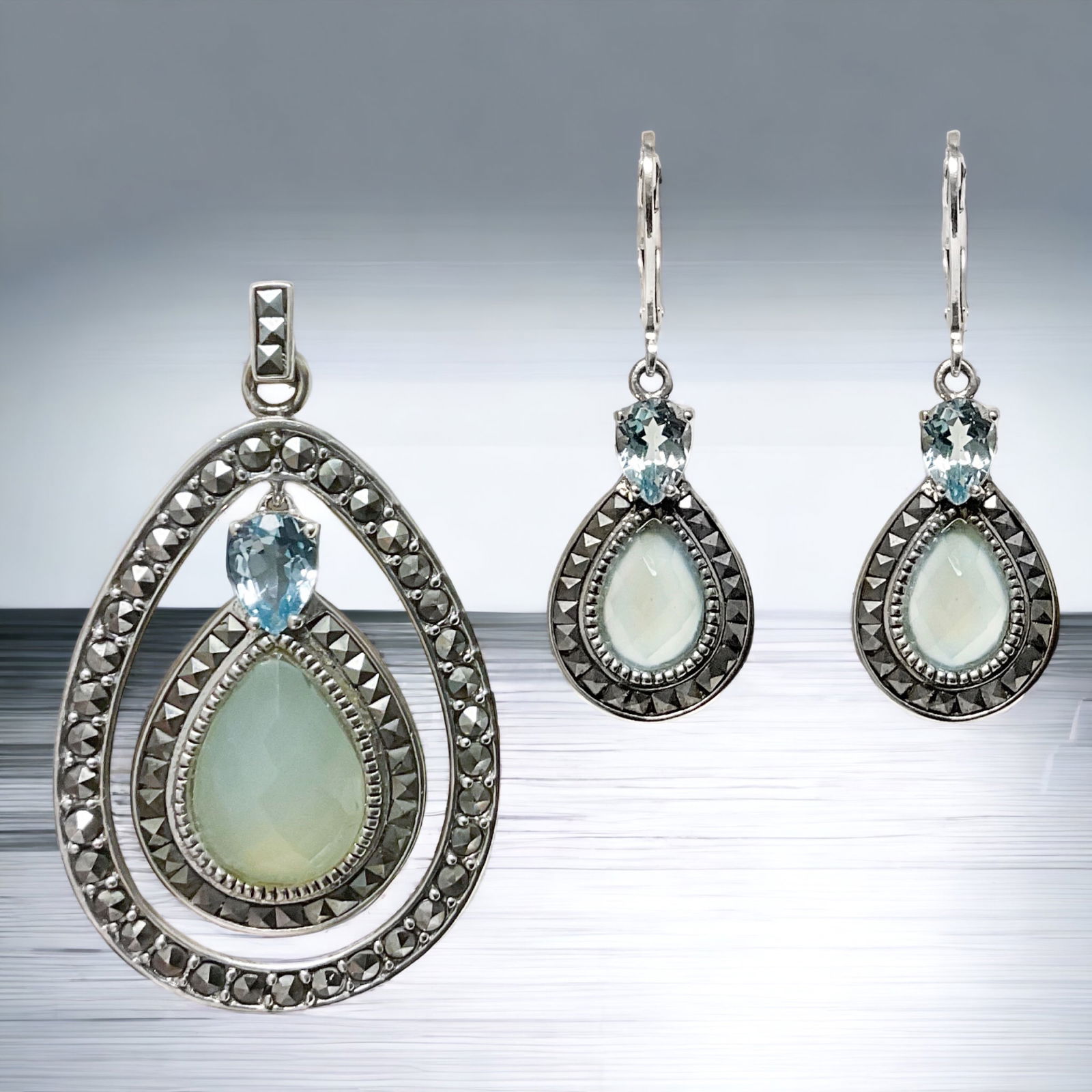 Gem Accented Marcasite Pendant & Earrings Set (1 of 1)