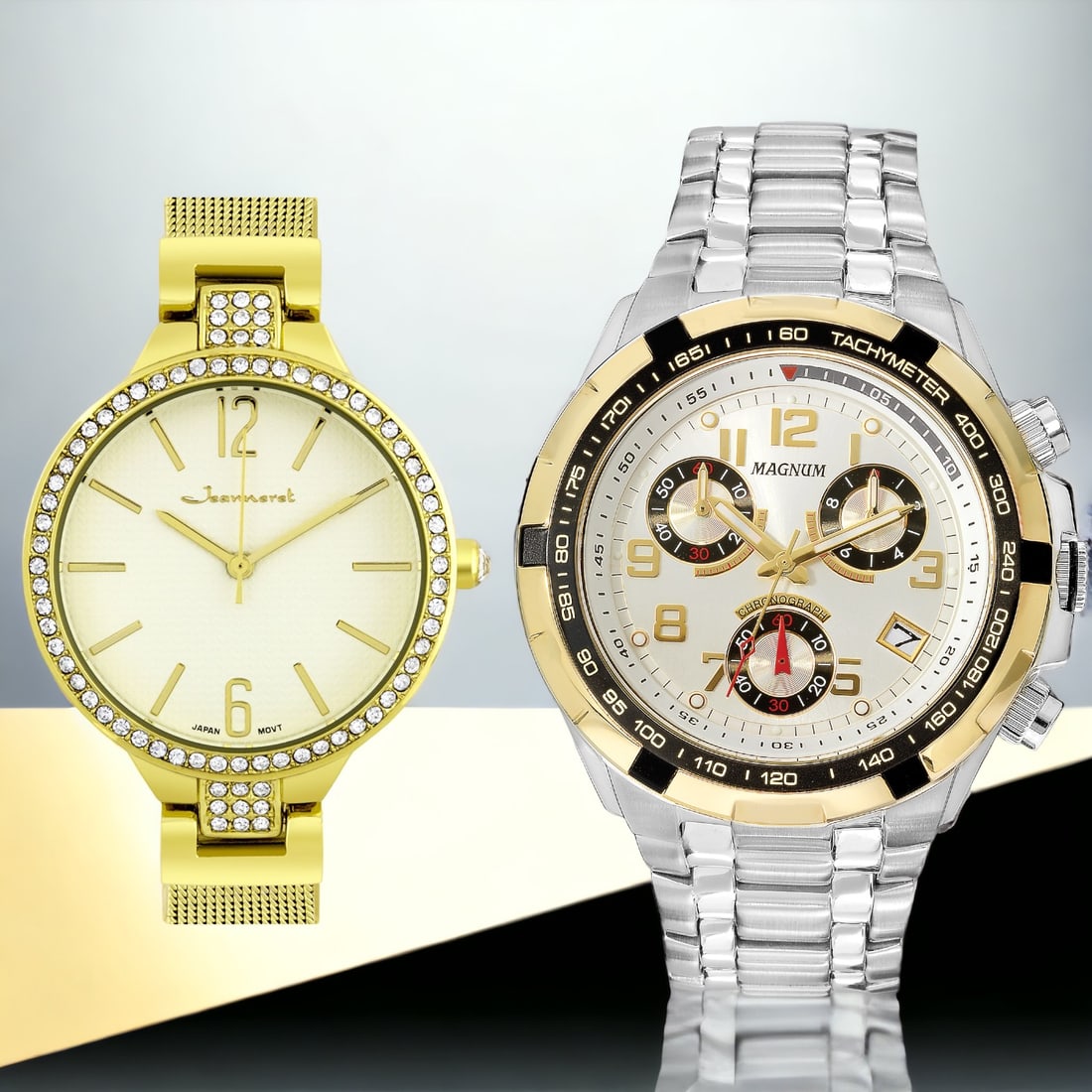 Jeanneret & Magnum: Timekeeping Elegance: Jeanneret Luxury Ladies Watch, Shimmering Czech Crystals Around the Bezel, Textured Dial Design Accented with Mirror Polished Hour Markers and Hands, Japan Quartz, 34mm Stainless Steel, Metal Case, Me