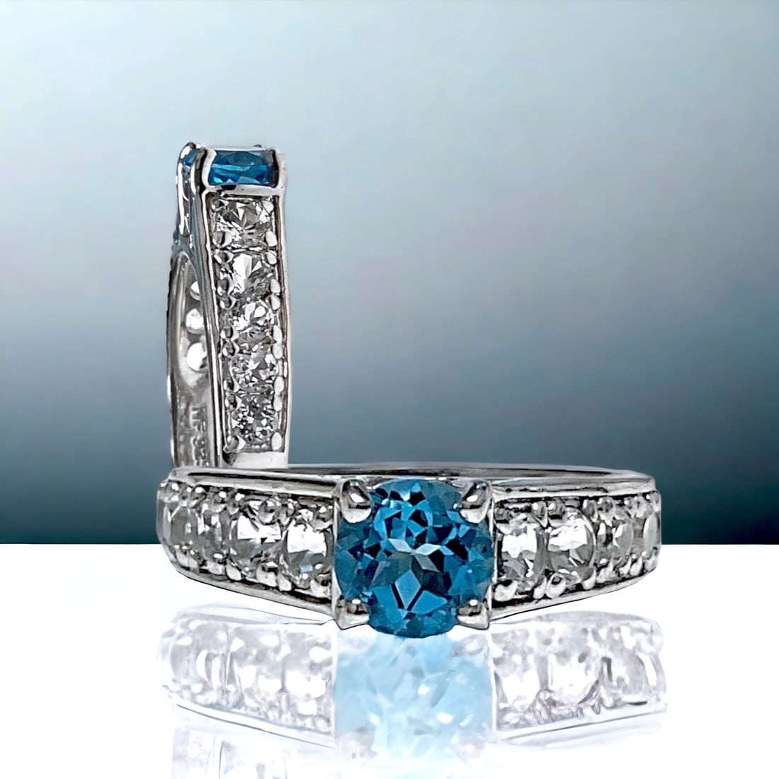 Swiss Blue Topaz & White Topaz .925 Silver Ring (1 of 1)