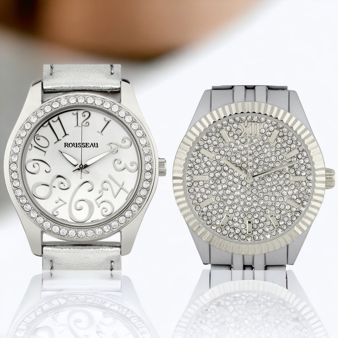 Pure Elegance: Picard & Cie and Rousseau Watches: Introducing Picard & Cie - A 35mm timepiece adorned with Swarovski element crystals. The mirror-finish IP bezel adds elegance. The textured dial design with Roman indices and Swarovski element stone p