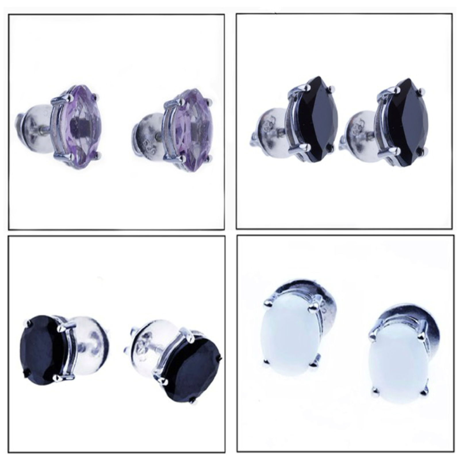 Set of 4 Genuine Gemstone Sterling Silver Earrings (1 of 1)