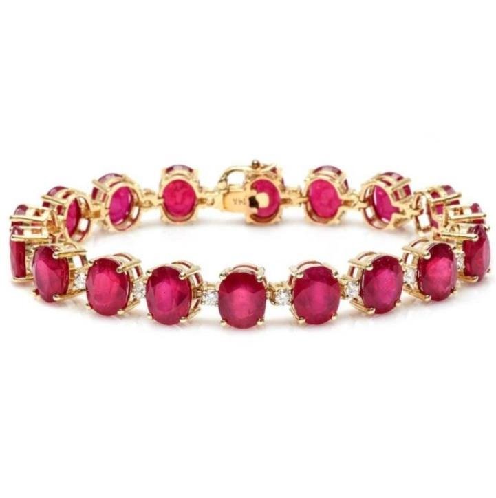 14k Gold 45.00ct Ruby & 1.00ct Diamond Bracelet (1 of 3)