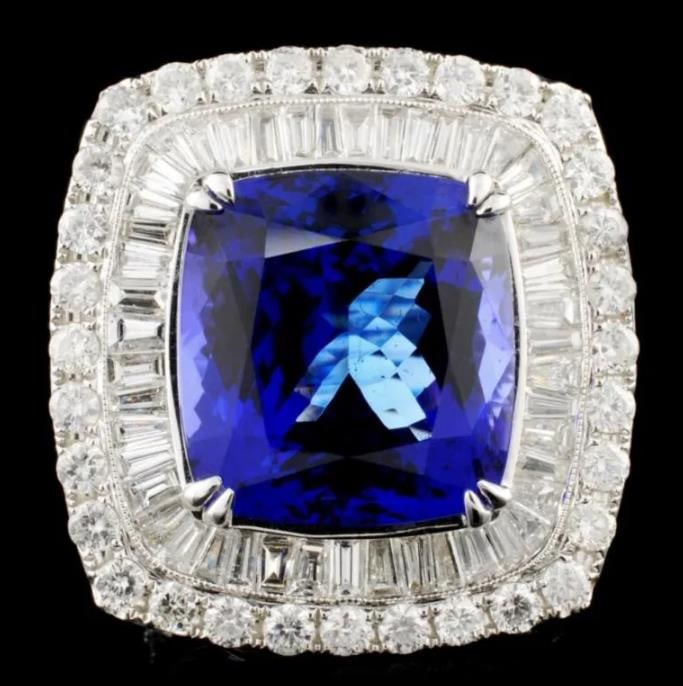 18K Gold 17.88ct Tanzanite & 4.24ctw Diamond Ring (1 of 3)