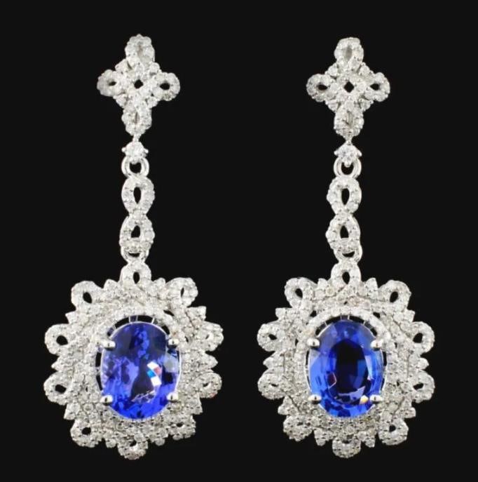 18K White Gold 4.62ct Tanzanite & 1.65ct Diamond Earrings: 18K White Gold 4.62ct Tanzanite & 1.65ct Diamond Earrings
