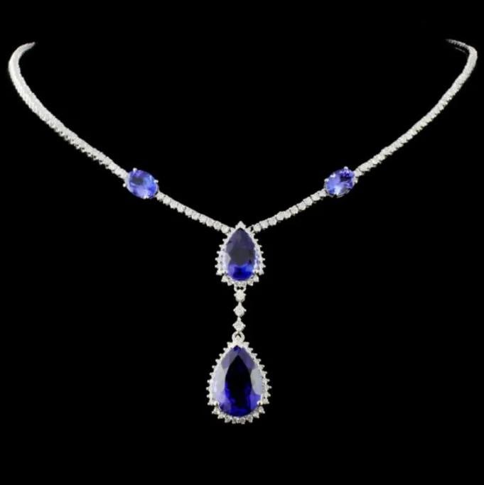18K White Gold 15.42ct Tanzanite & 3.76ctw Diamond Necklaces & Pendants: 18K White Gold 15.42ct Tanzanite & 3.76ctw Diamond Necklaces & Pendants