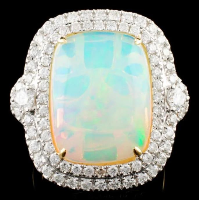 18K Gold 8.34ct Opal & 1.30ctw Diamond Ring (1 of 4)