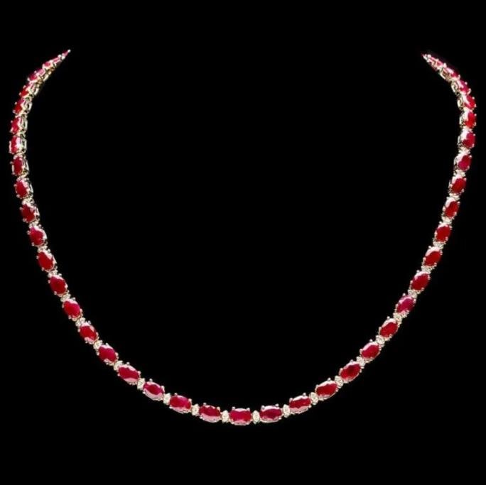 14k Gold 27.00ct Ruby & 1.25ct Diamond Necklace: 14k Gold 27.00ct Ruby & 1.25ct Diamond Necklace