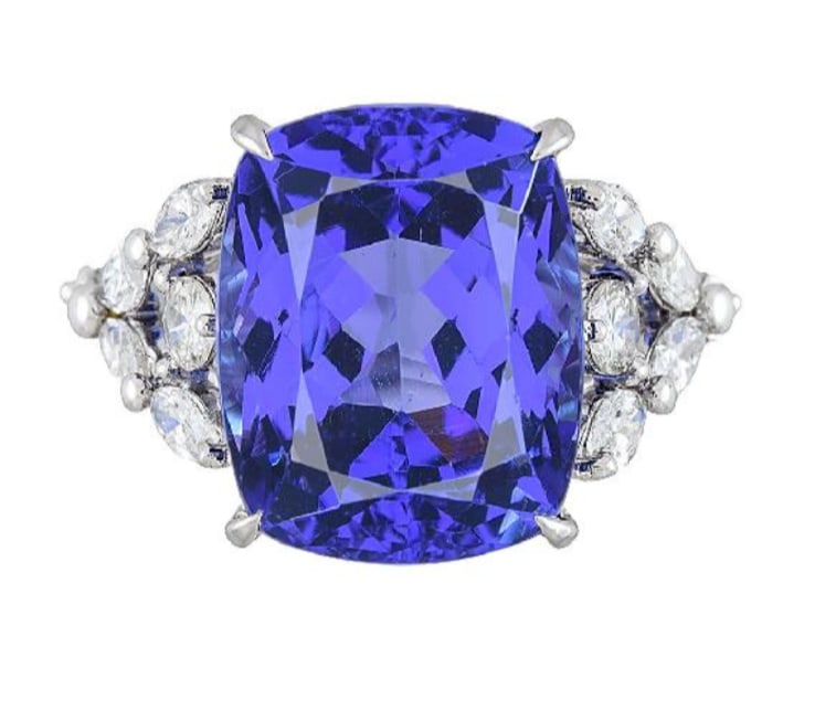 GIA 14.79cts Cushion Tanzanite Cocktail Ring w/ Diamond in Platinum (1 of 1)