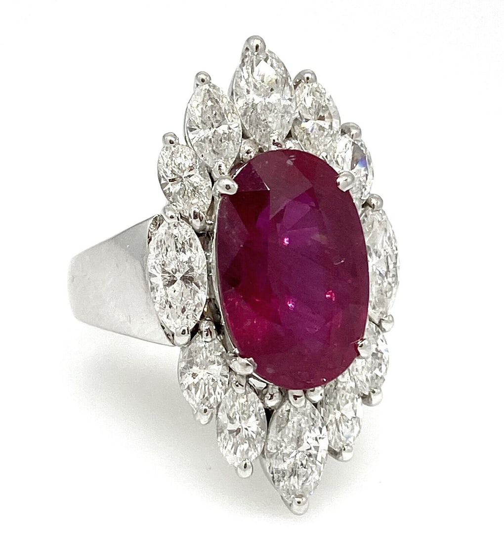 GRS Certified Oval Ruby 7.02 ct in Diamond Halo Ring in Platinum (1 of 1)