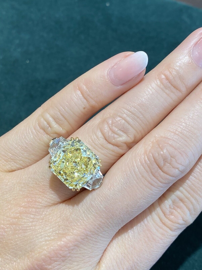 GIA 10.69 ct Fancy Yellow VVS2 Radiant Cut Diamond in Platinum: GIA 10.69 ct Fancy Yellow VVS2 Radiant Cut Diamond in Platinum