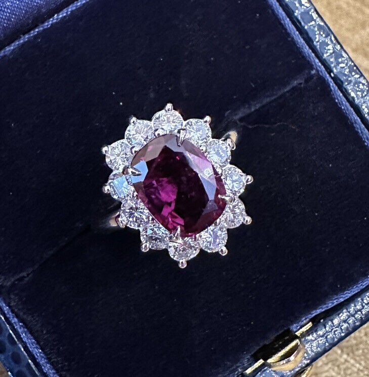 GIA Unheated Natural Ruby 2.68 ct in Diamond Halo Ring in Platinum (1 of 1)