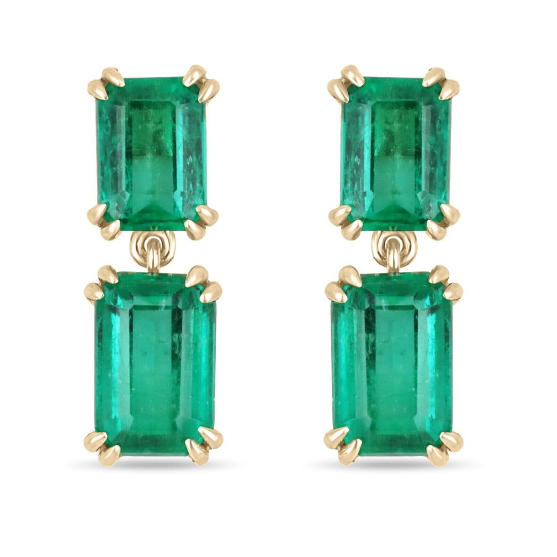 8.93tcw AAA+ Fine Quality Colombian Emerald-Emerald Cut Dangle Earrings 18K: 8.93tcw AAA+ Fine Quality Colombian Emerald-Emerald Cut Dangle Earrings 18K