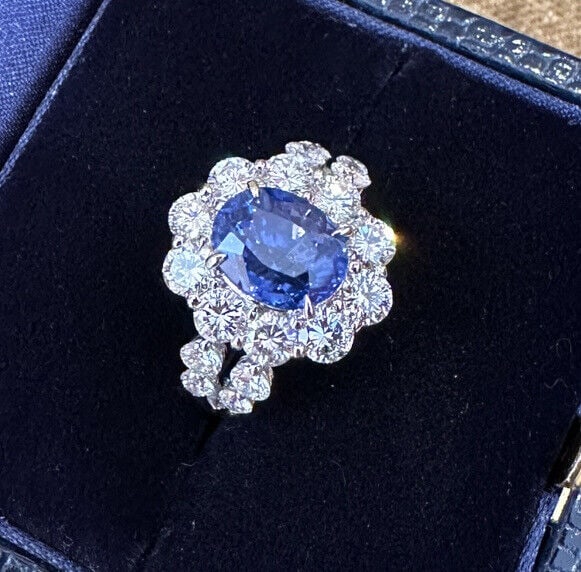 GIA Natural No Heat Burma Sapphire 3.53 ct in Diamond Platinum Ring (1 of 1)