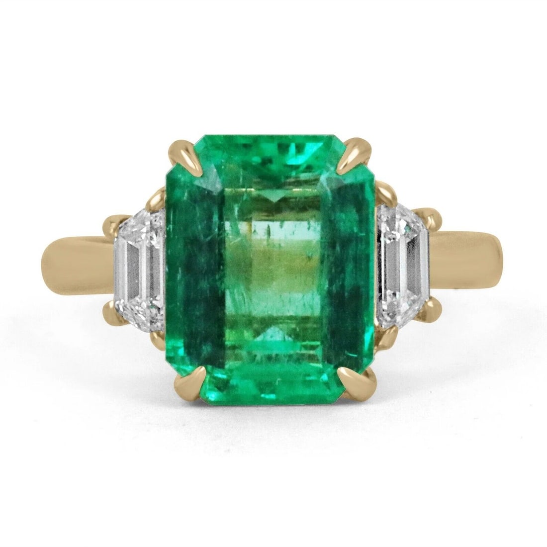 4.80tcw 3 Stone AAA Quality Heirloom Colombian Emerald & Trapezoid Diamond 18K (1 of 1)