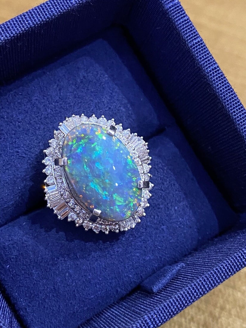 GIA 5.39 cts Black Opal & Diamond Ballerina Cocktail Ring in Platinum (1 of 1)