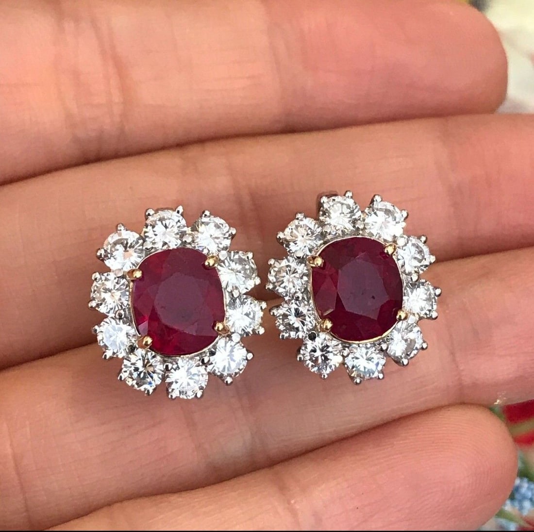 AGL Certified Unheated Cushion Ruby Earrings with Diamonds in Platinum (1 of 1)