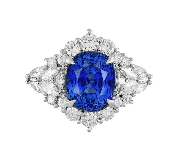 GIA Unheated Ceylon Sapphire 7.65 ct and Diamond Ring in Platinum (1 of 1)