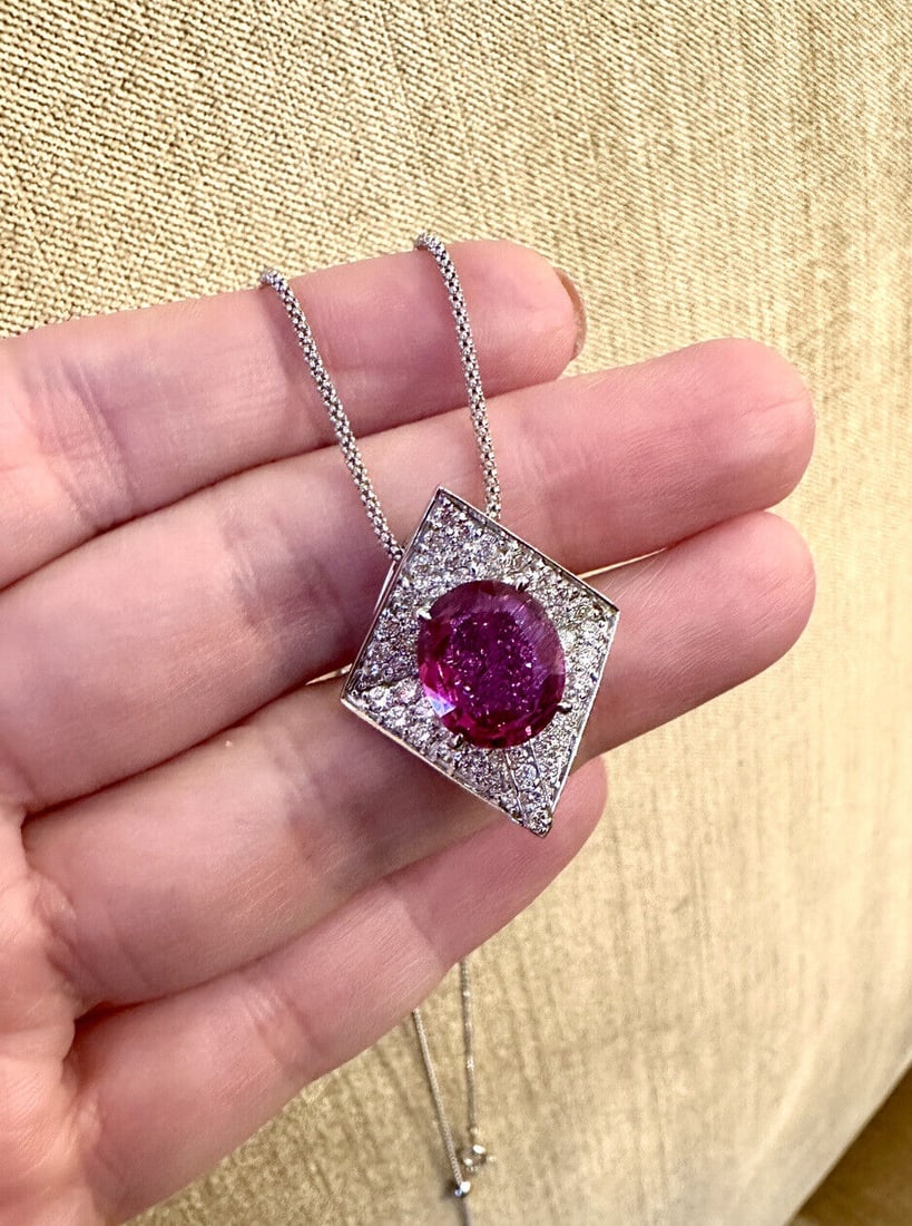 GRS Certified 5 ct Ruby Pendant Necklace w/ Diamonds in 18k White Gold (1 of 1)
