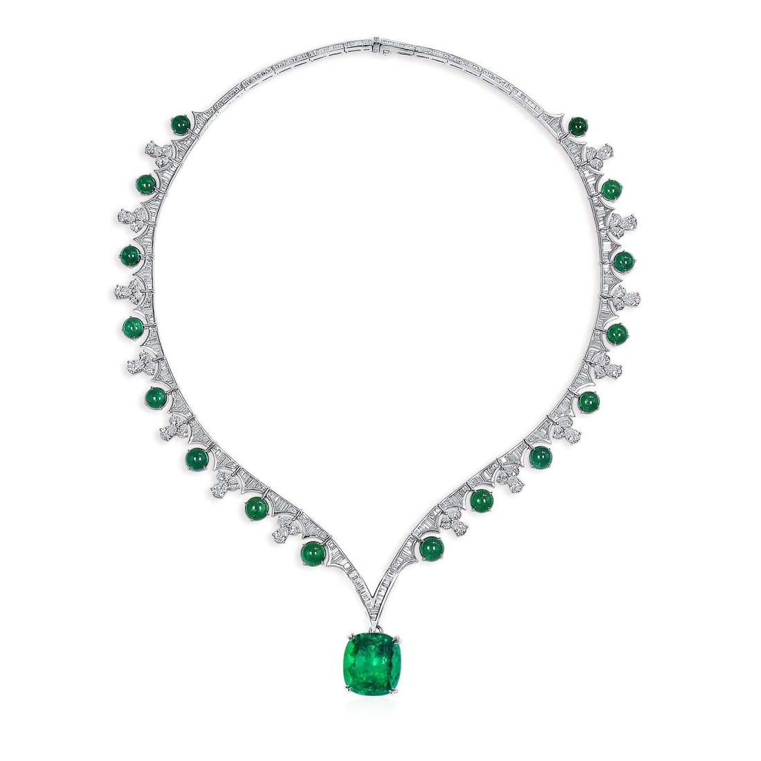 Natural Colombian Emerald Statement Necklace 39.64 Ct White Gold GRS Certified (1 of 1)