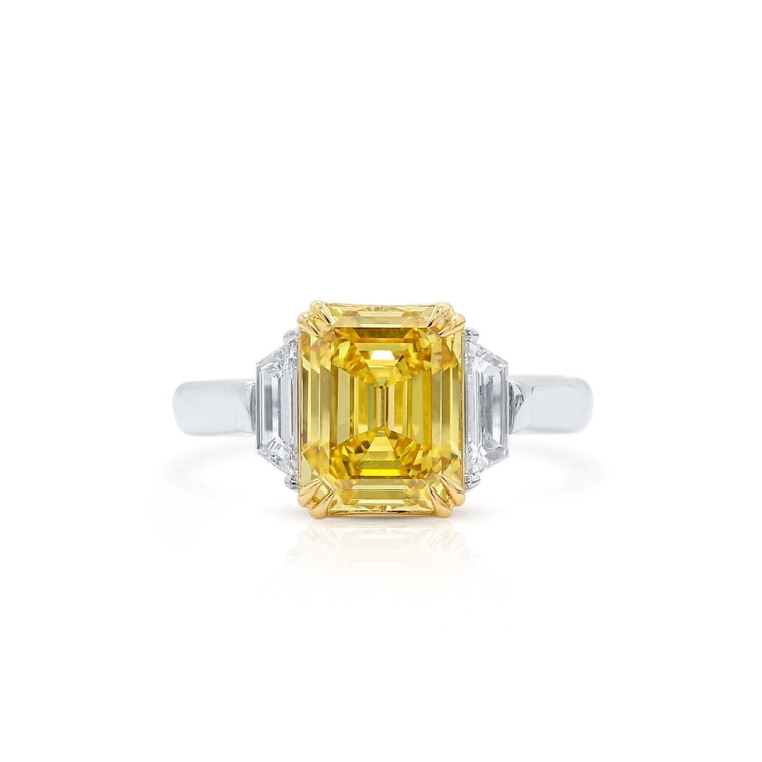 Fancy Vivid Yellow Emerald Natural Diamond 18K White & Yellow Gold Ring 3.08 Ct (1 of 1)