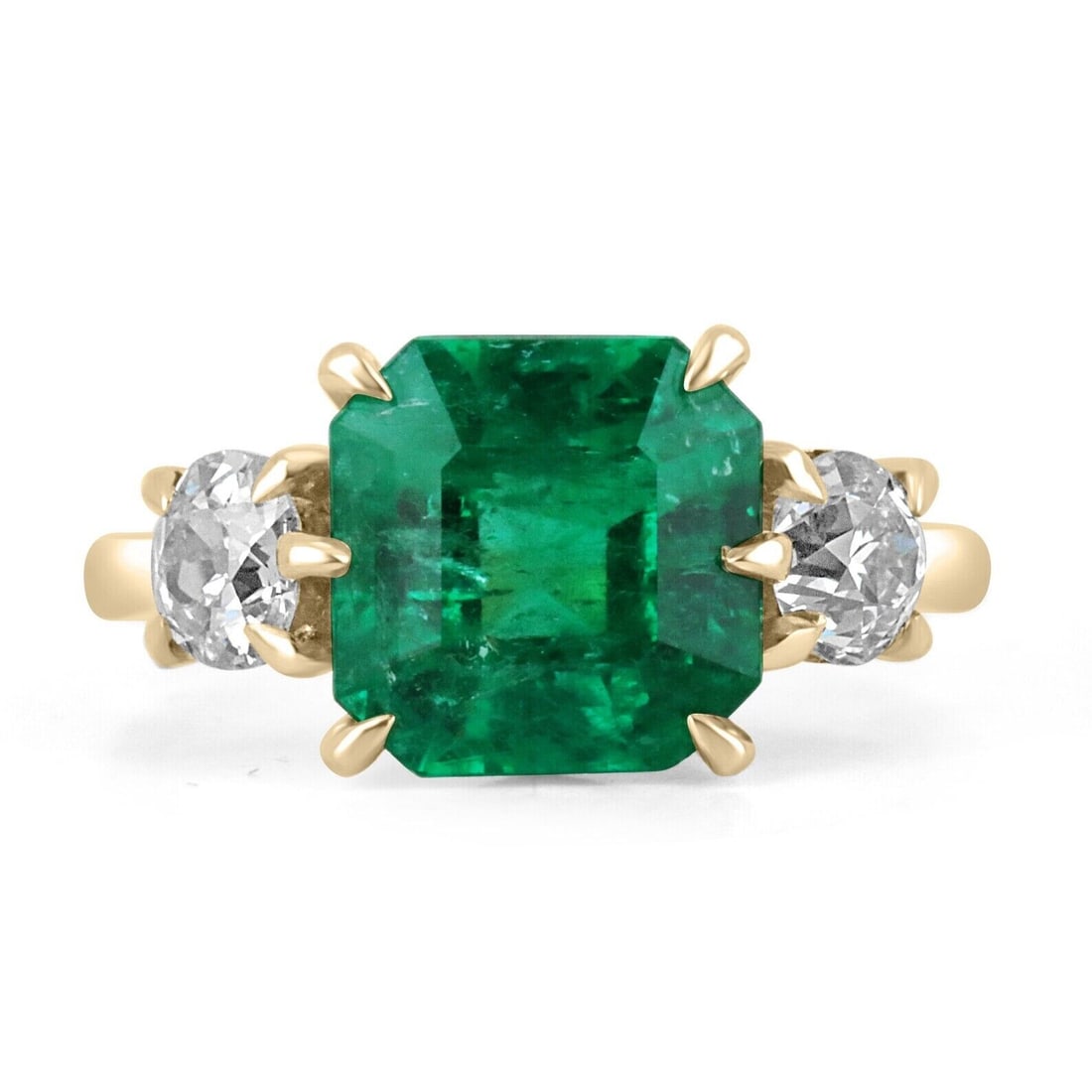 4.58tcw Three Stone Colombian Emerald & OEC Diamond Ring Vintage Style 18K (1 of 1)