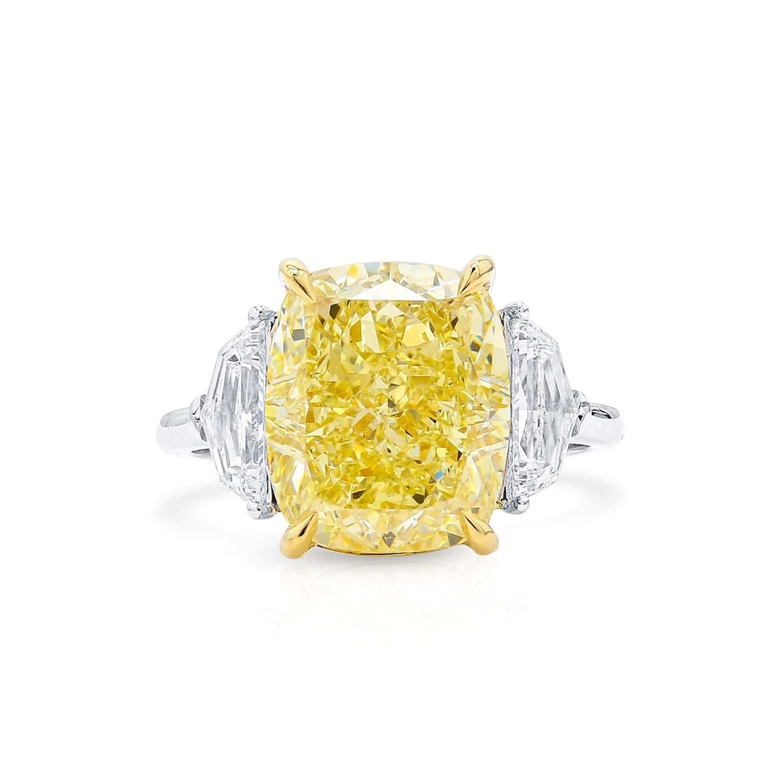 Fancy Light Yellow Cushion Natural Diamond 18K White & Yellow Gold Ring 8.04 Ct (1 of 1)