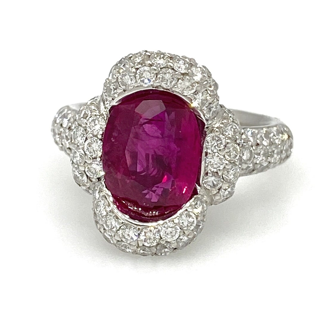 GIA Natural Oval Burma Ruby 3.40 ct in Platinum Pave Diamond (1 of 1)
