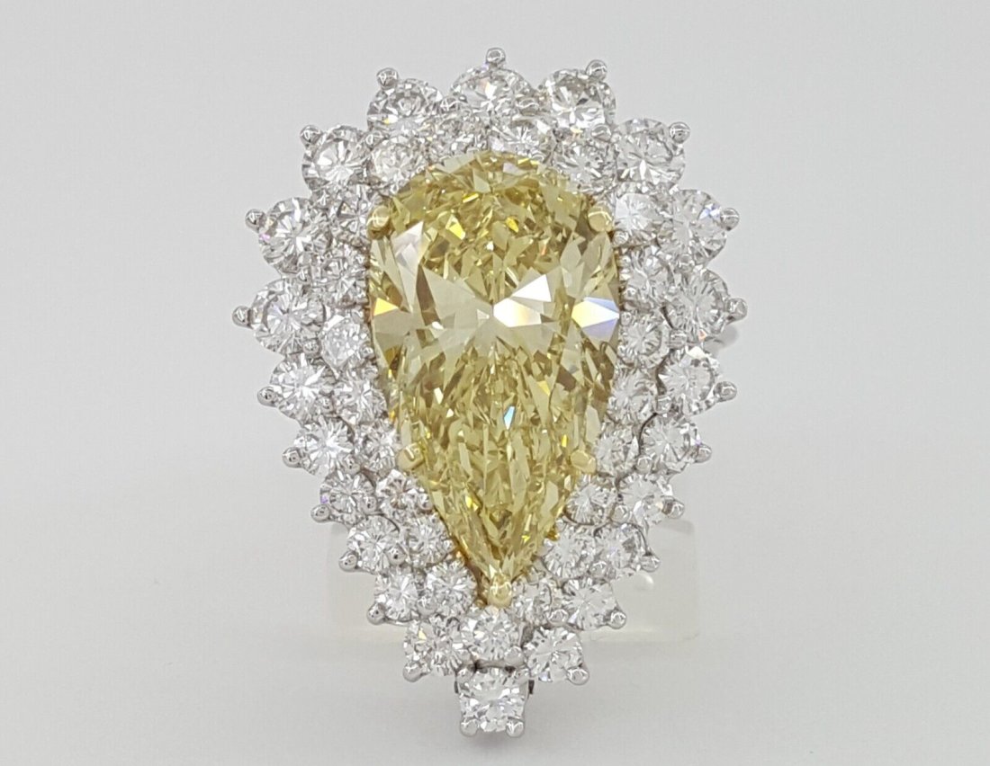Vintage Pear Fancy Yellow 10 ct Diamond Ring Pendant Platinum GIA (1 of 1)