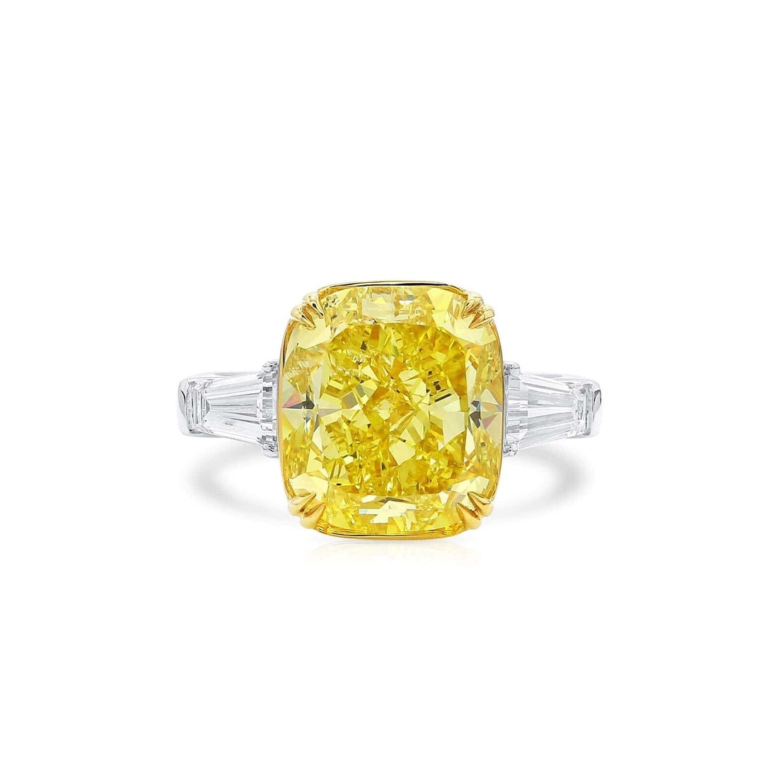 Fancy Intense Yellow Cushion Natural Diamond 18K White & Yellow Gold Ring 8.34 (1 of 1)