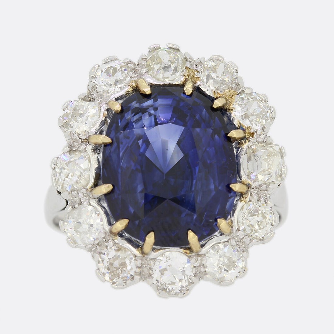 Gold Diamond Ring- 11.03 Carat Unheated Ceylon Sapphire and Diamond Cluster Ring (1 of 1)