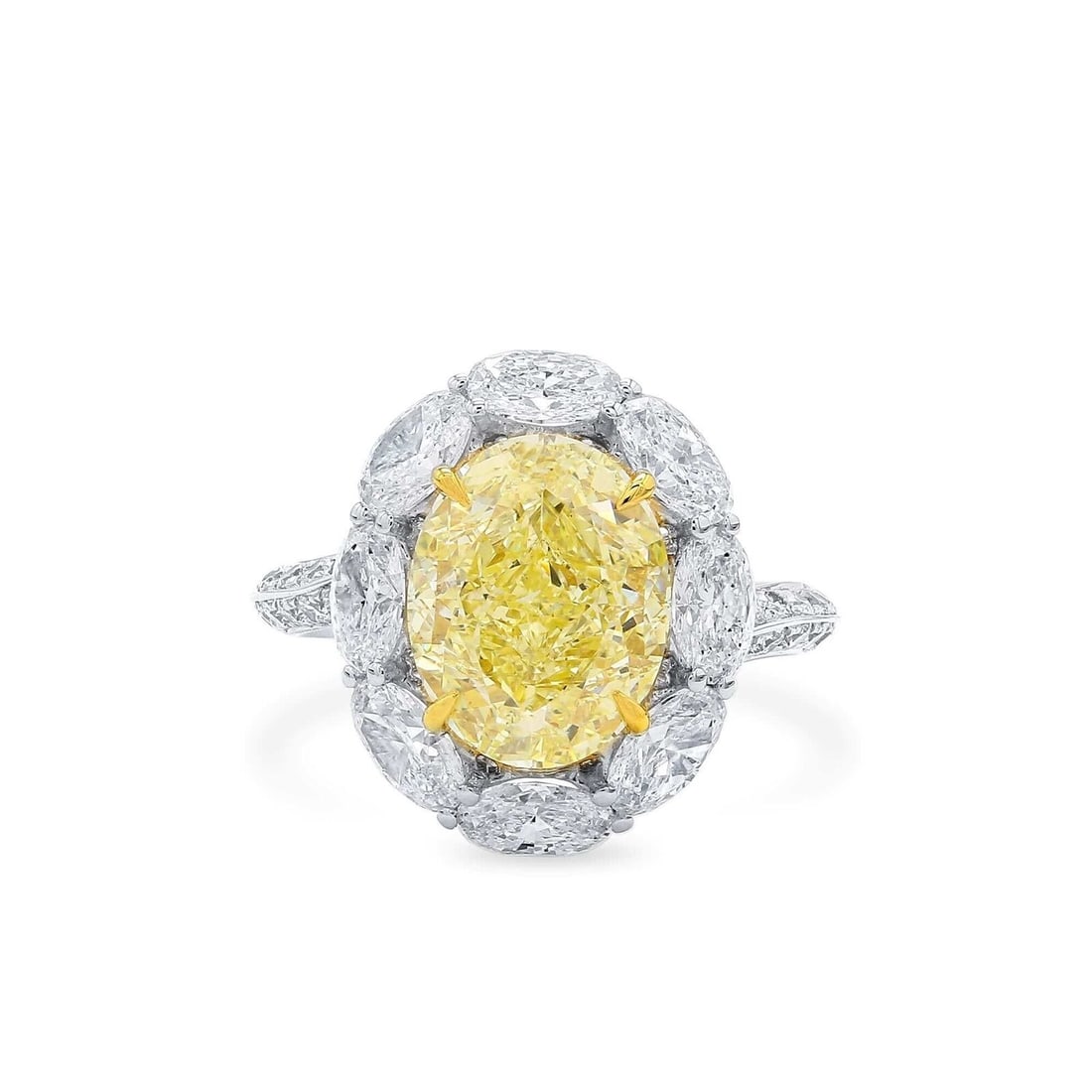 Fancy Yellow Oval Natural Diamond 18K White & Yellow Gold Ring 4.10 Ct VS2 GIA (1 of 1)