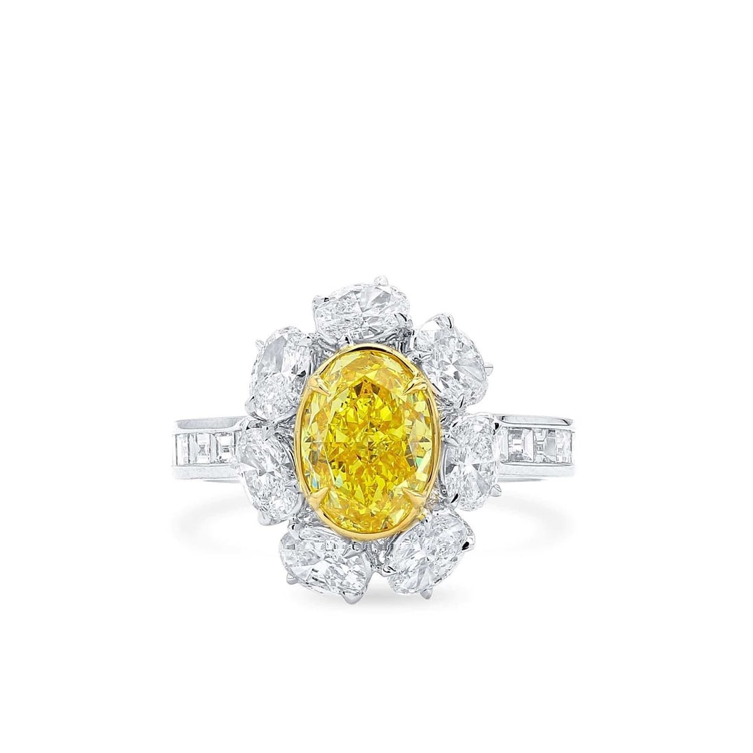 Fancy Vivid Yellow Oval Natural Diamond 18K White & Yellow Gold Ring 2.04 Ct VS2 (1 of 1)